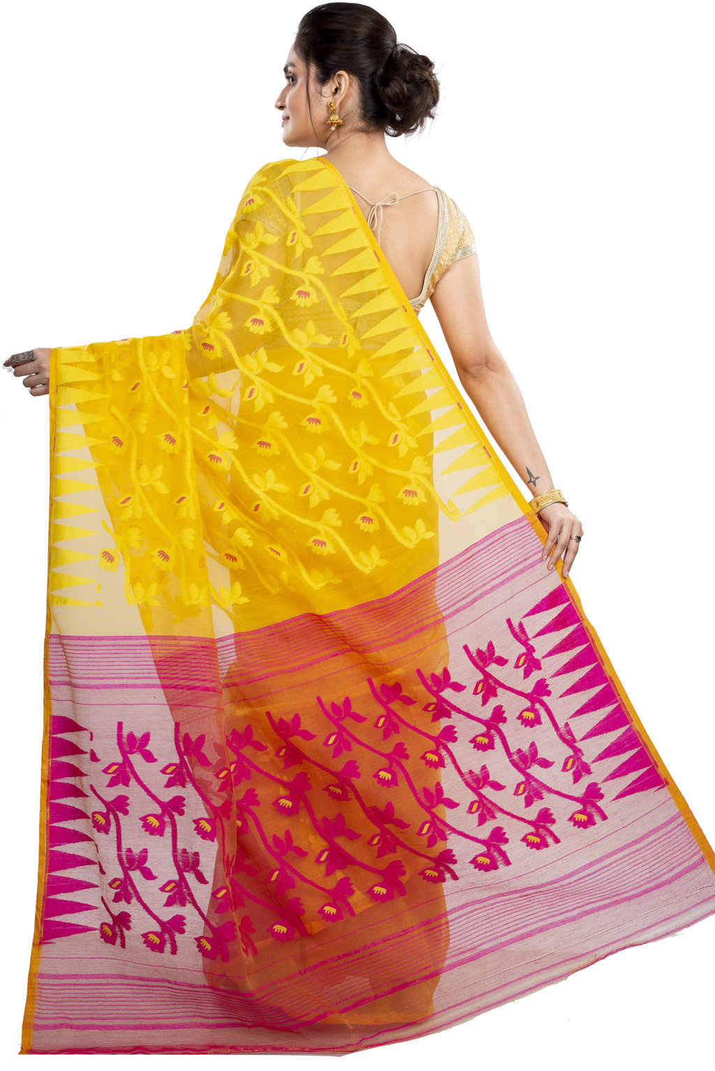 Yellow Rani Blended Cotton Moha_Jamdani Jamdani Saree (811)